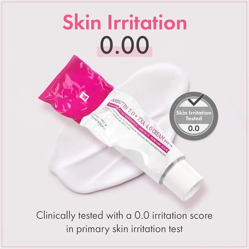 Clinical testing badge showing a 0.0 primary skin irritation score